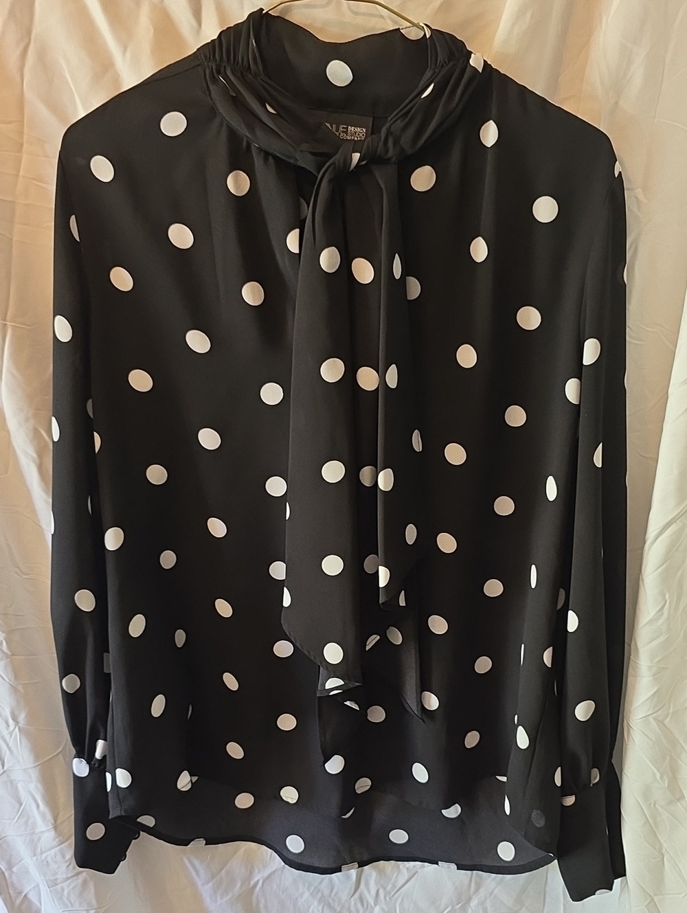 New York & Company Black and White Polka Dot Tie-Neck Blouse